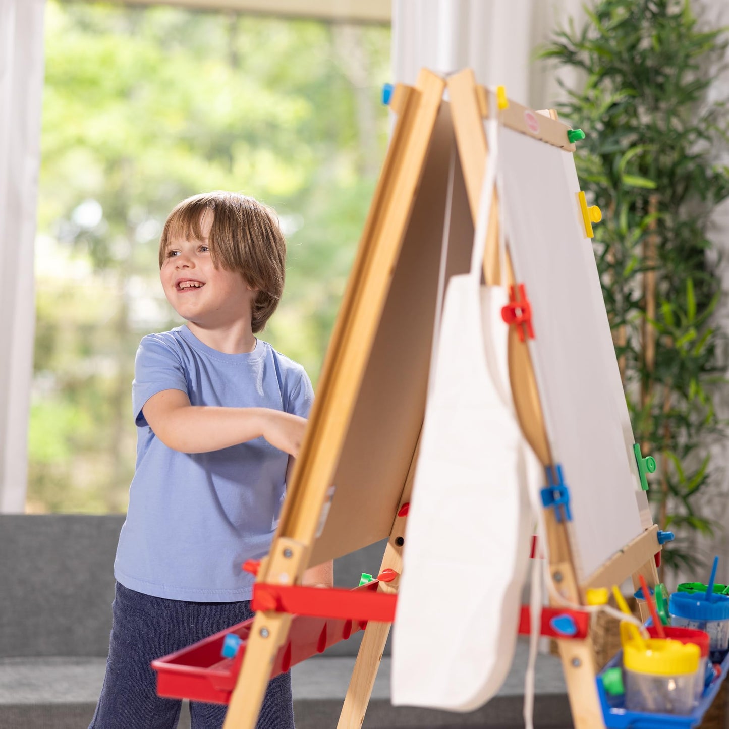 Melissa & Doug Deluxe Wooden Art Easel for Kids with Dry-Erase Board, Chalkboard & Drawing Paper