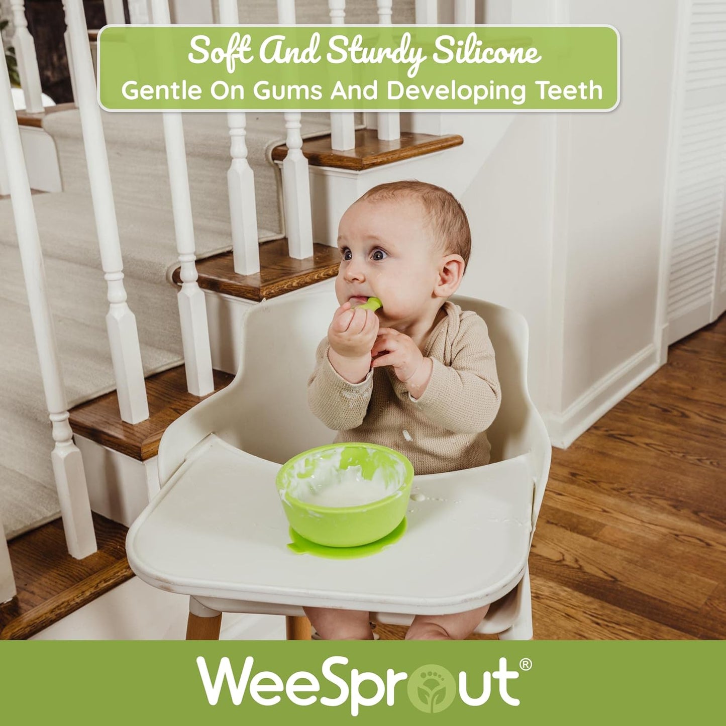 WeeSprout Baby Spoons for Self Feeding 6 Months +, Soft & Durable Silicone Utensils for Sensitive