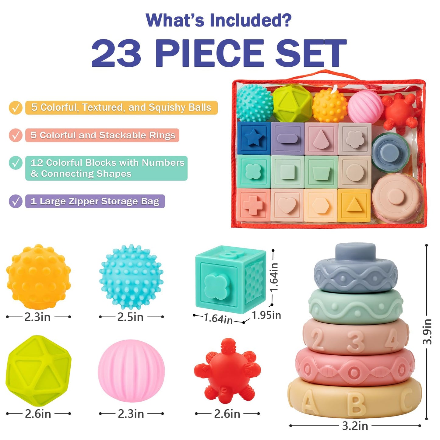 Jyusmile Baby Toys 6-12 Months, Montessori Toy for Babies 6-12 Months, Incl Stacking Building