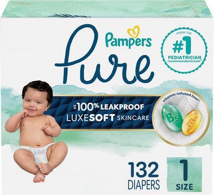 Pampers Pure Protection Baby Diapers, Size 1 (8-14 lbs), 132 Count, Up to 100% Leakproof, Premium