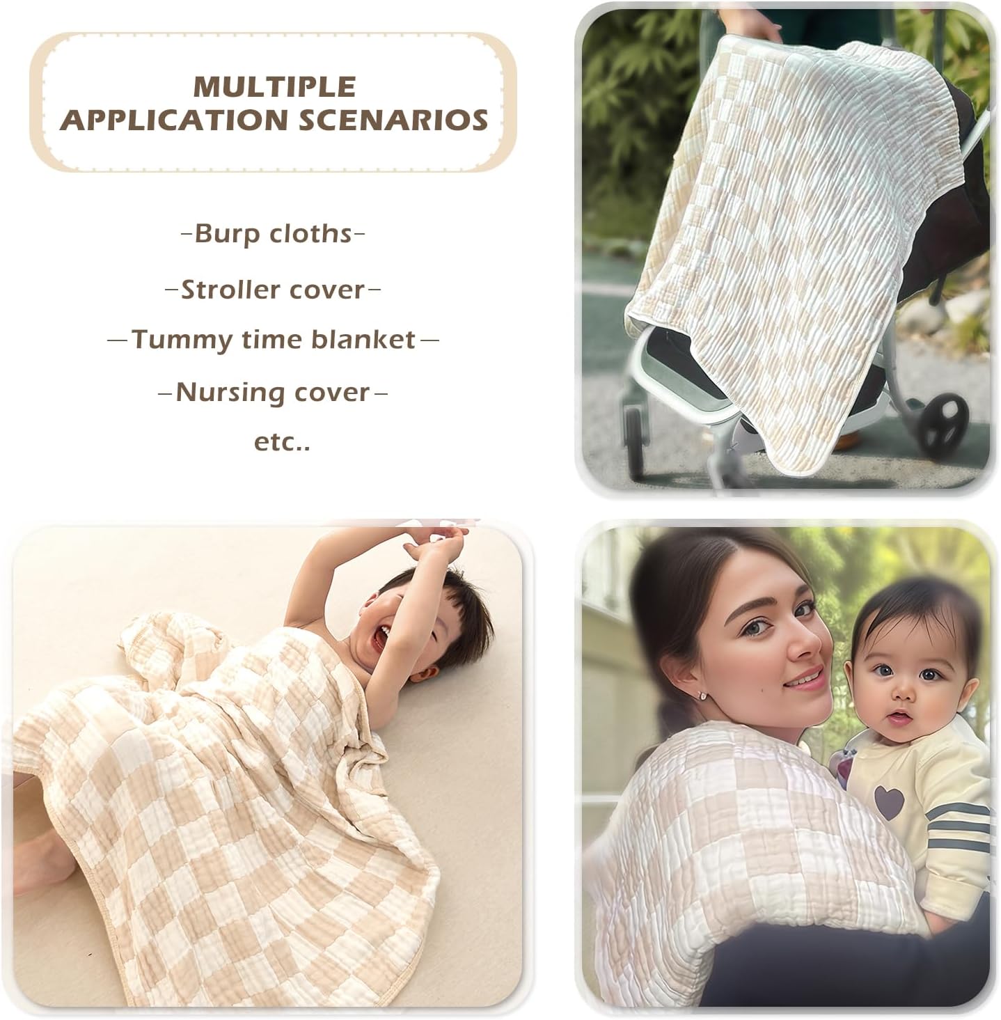 Ultra Soft Checkered Muslin Baby Blanket Pack of 2 Cotton Swaddles Bed Blankets for Babies and