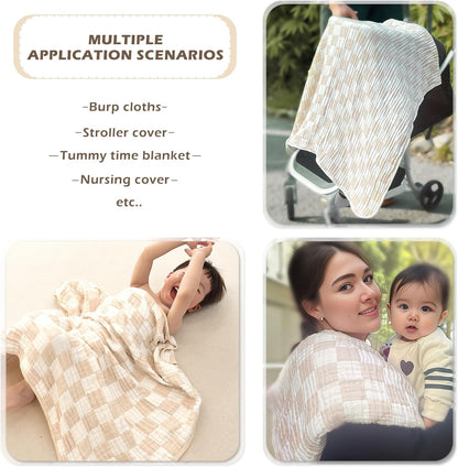 Ultra Soft Checkered Muslin Baby Blanket Pack of 2 Cotton Swaddles Bed Blankets for Babies and