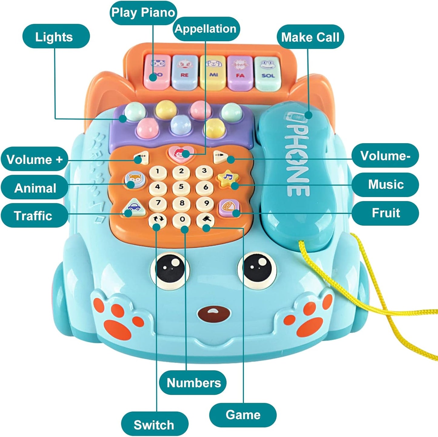 Baby Phone Toy,Baby Toy Phone Cartoon Baby Piano Music Light Toy Children Pretend PhoneToy Gift