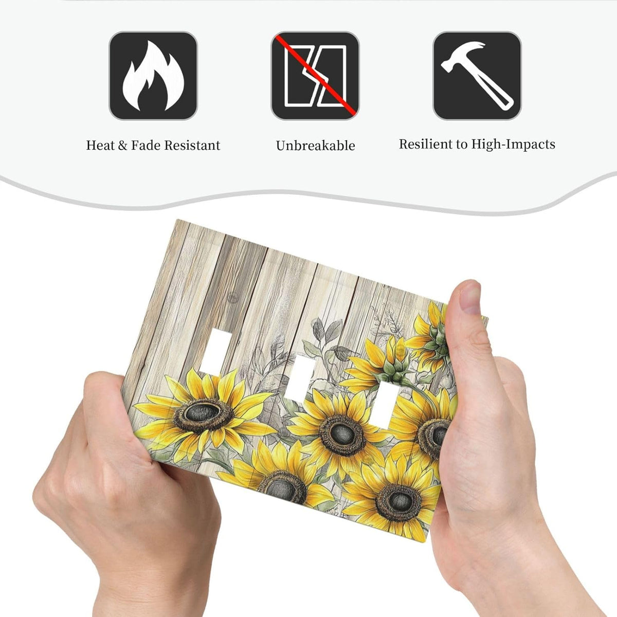 Decorative Switch Plates Floral Sunflower Rustic Flower Vintage Wood 3 Gang Wall Plate Triple