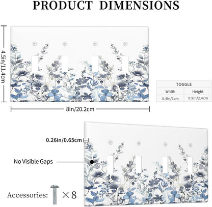 Light Switch Covers Light Blue Watercolor Leaves Plant With Floral Quad Toggle Electrical Faceplate