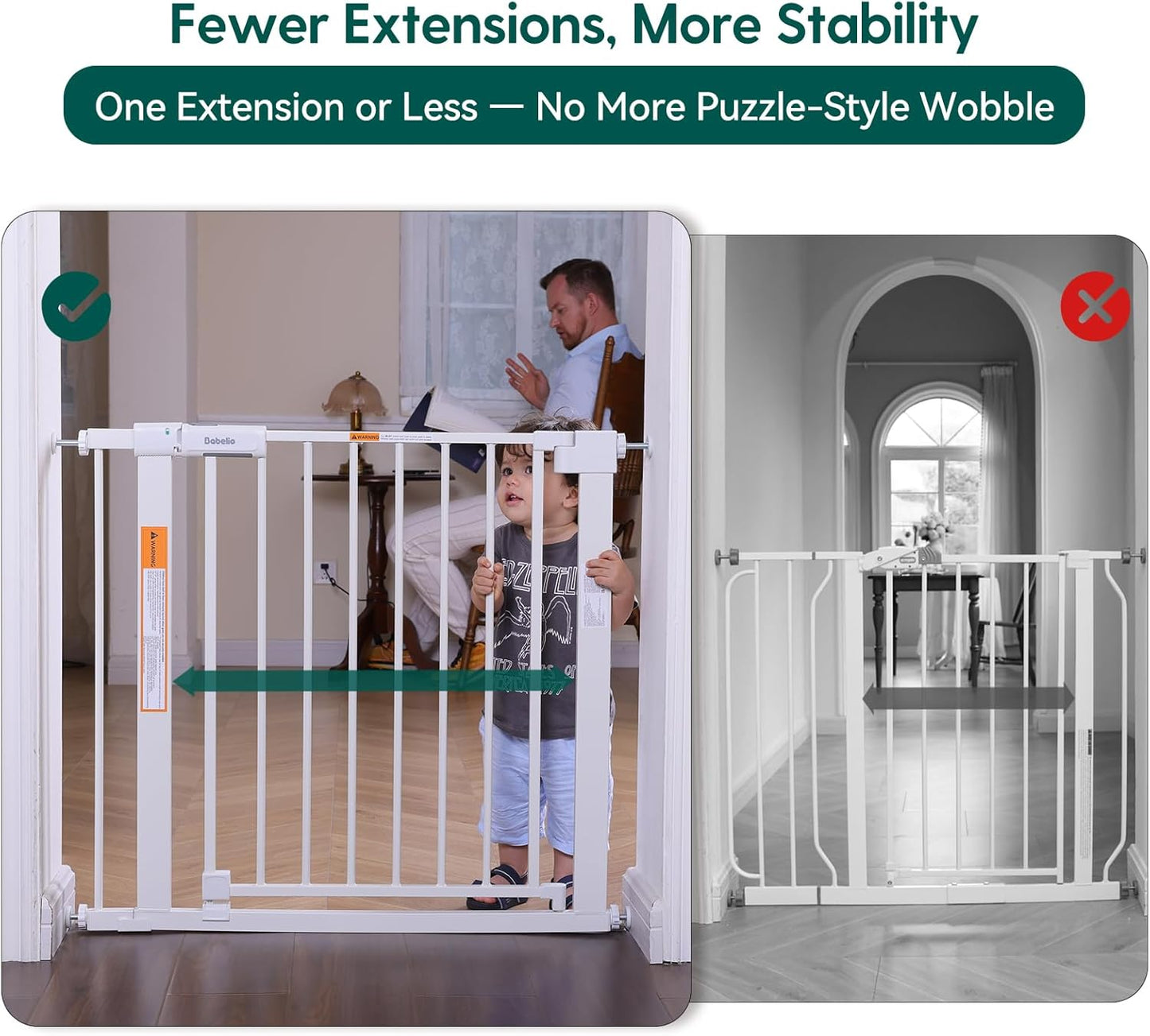 BABELIO Baby Gate for Doorways and Stairs, 41-46" Pet Gate with Wide Walk Thru Door and Lock