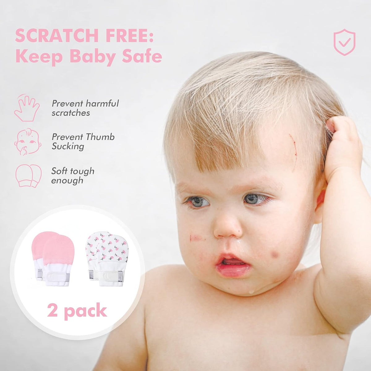 HAPIU Baby No Scratch Mittens Stay On, 100% Cotton Breathable, Adjustable Infant Gloves for Boys