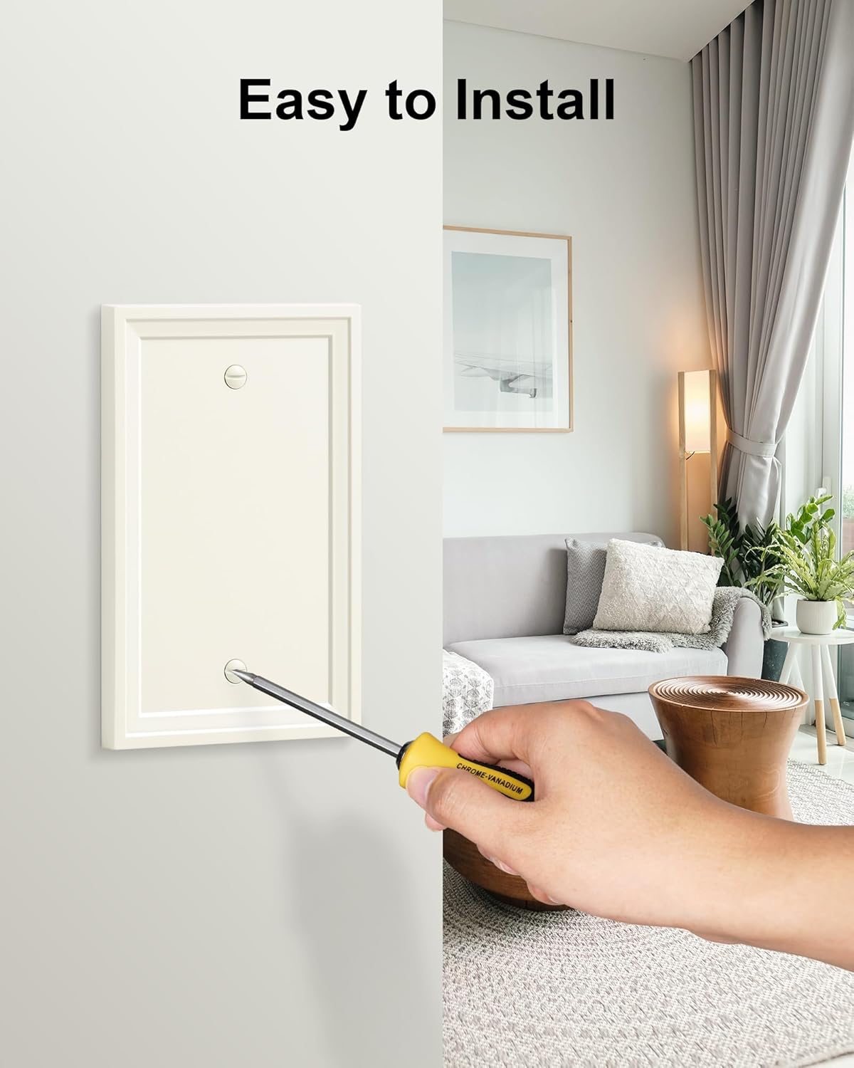 2-Pack Blank Outlet Cover Wall Plate, Natural Material Switch Plates Outlet Covers, Light Almond