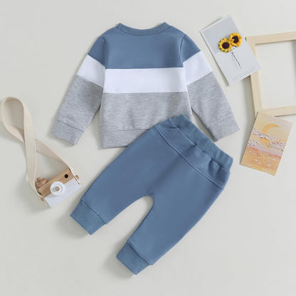 Kupretty Toddler Baby Boy Fall Winter Clothes Color Block Long Sleeve Sweatshirt Pullover Tops +