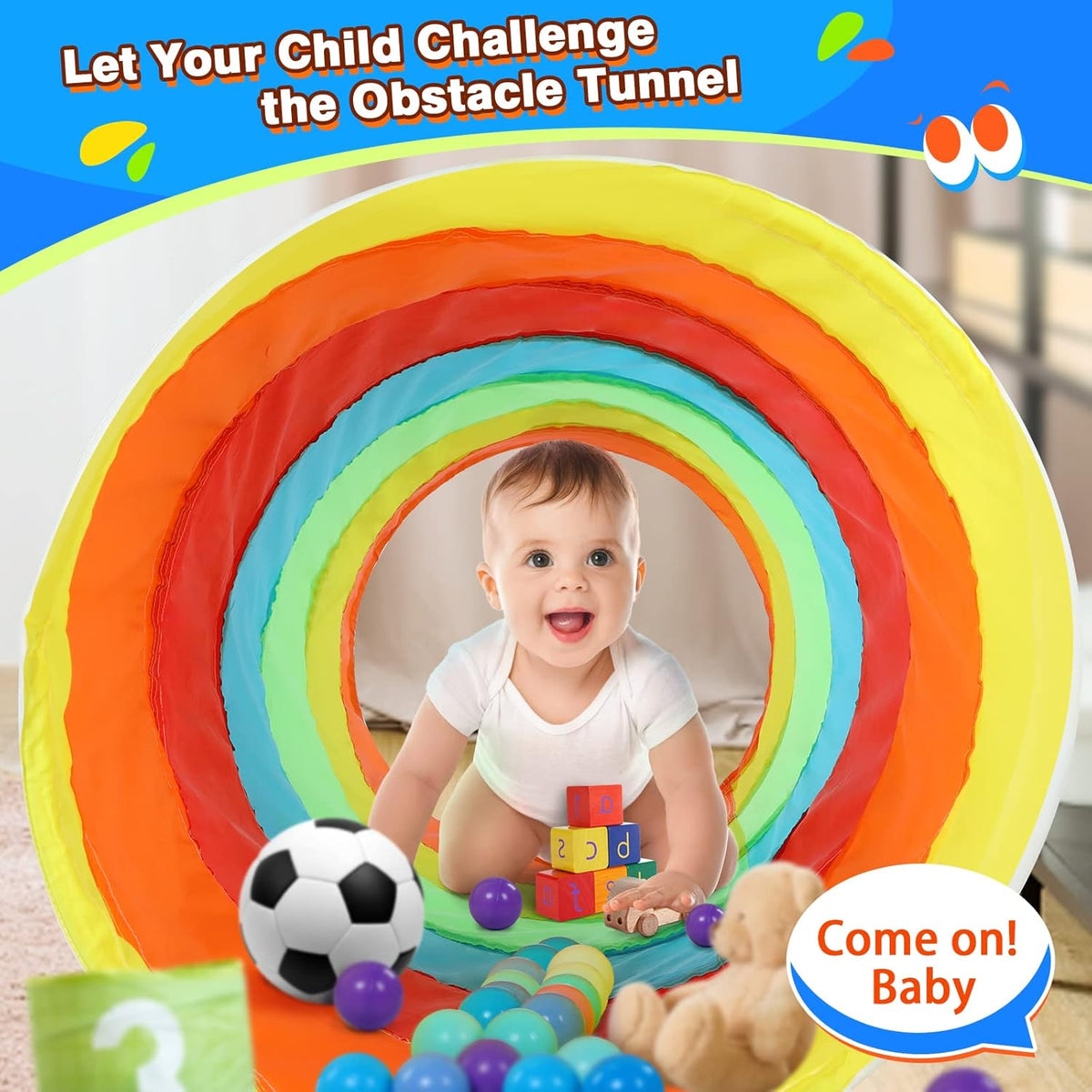 Kids Play Tunnel Tent for Toddlers, Colorful Pop Up Crawl Tunnel Toy for Baby or Pet with