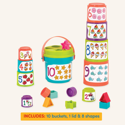 Battat Stacking Cups Shape Sorter, Sort & Stack Nesting Cups Set, Toddler