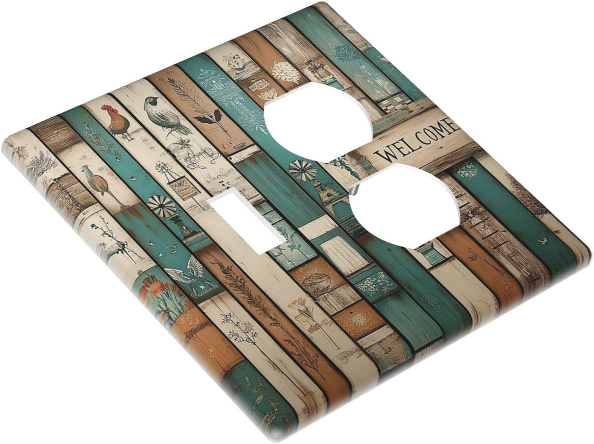 Wallplates Vintage Wood Brown Turquoise Splicing 1 Toggle 1 Duplex Switch Plate Electrical Gfci