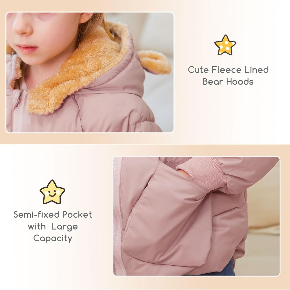 TUONROAD Baby Girls Coats for 6 Months-5 Years Toddlers Boy Winter Jacket Warm Bear Hooded Outdoor