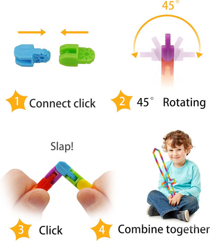 Ganowo 18 Pack Wacky Tracks - Rainbow Color Snap Click Fidget Toys for Kids Adults ADHD Finger