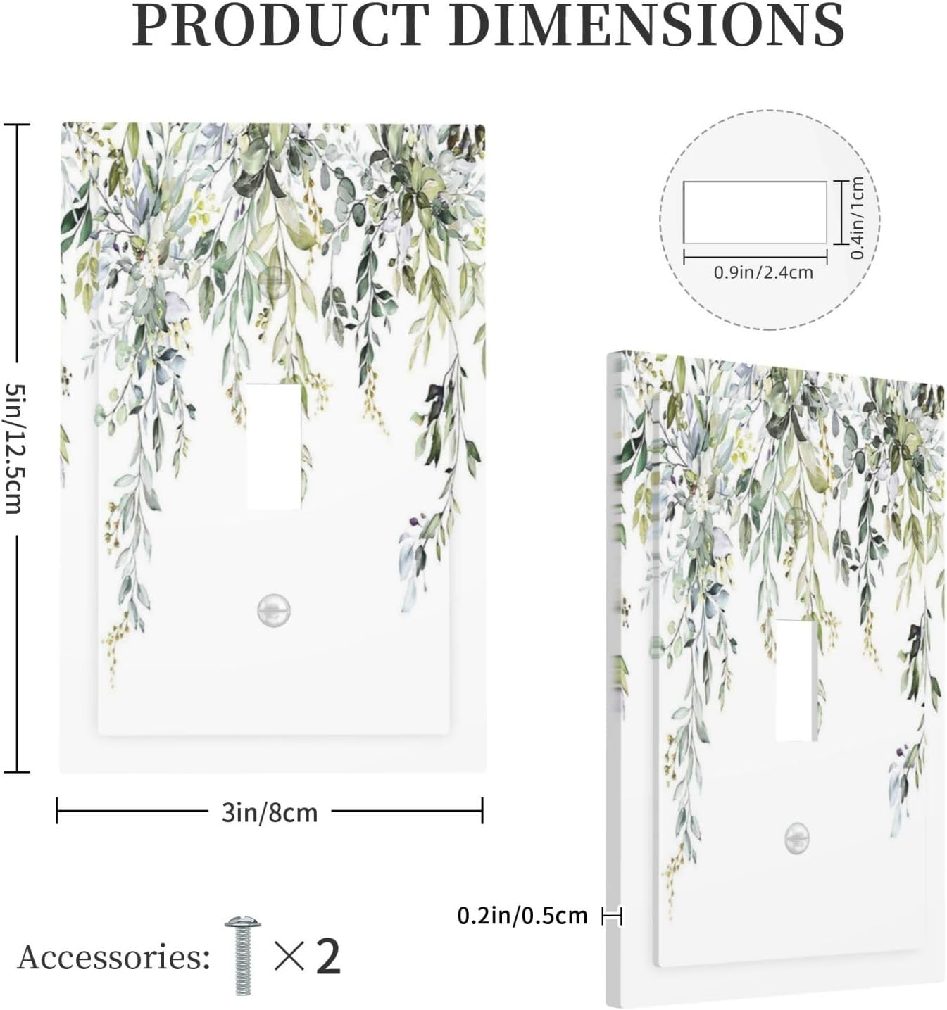 Decorative Light Switch Cover Boho Farmhouse Flower Leaf Sage Green 1 Gang Single Toggle Device