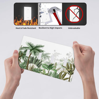 Palm Tree Banana Leaf Green Rainforest Natural Landscape Light Switch Covers Quad Toggle Electrical