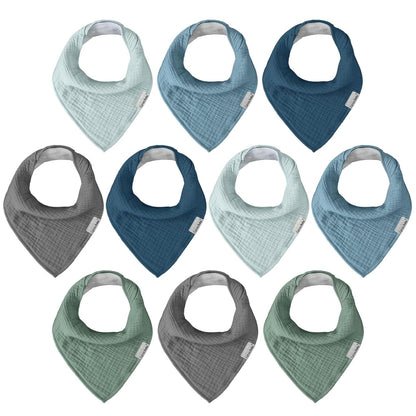 Muslin Baby Bibs for Boys Girls,10 Pack Super Absorbent Baby Bandana Drool Bibs Set for Teething
