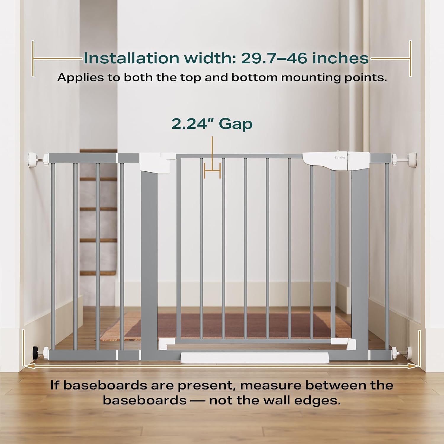 Cumbor 29.7-46" Baby Gate for Stairs, Gifts for Mom-Auto Close Dog Gate for The House, Easy Install