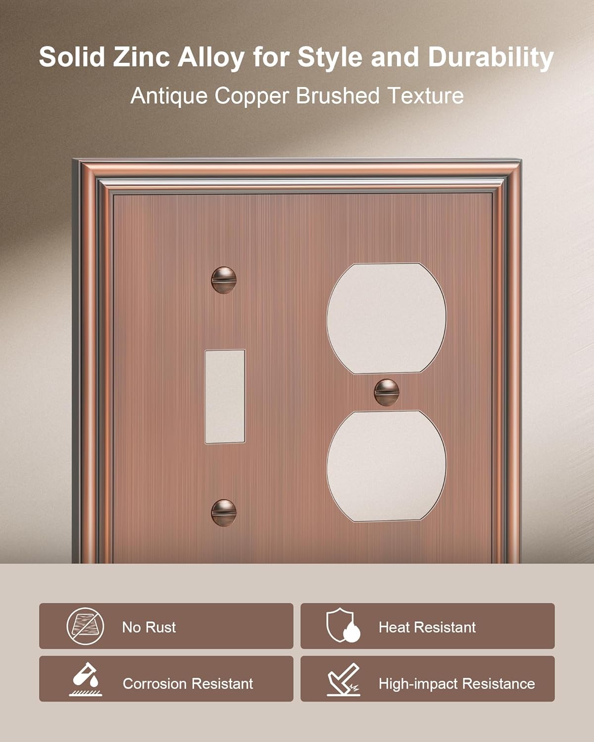 2-Pack Combo Toggle/Duplex Light Switch Cover Plate, Antique Copper Wall Outlet Cover Plate