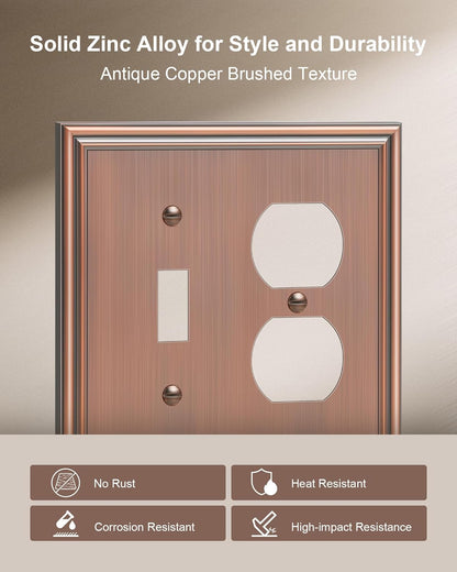 2-Pack Combo Toggle/Duplex Light Switch Cover Plate, Antique Copper Wall Outlet Cover Plate
