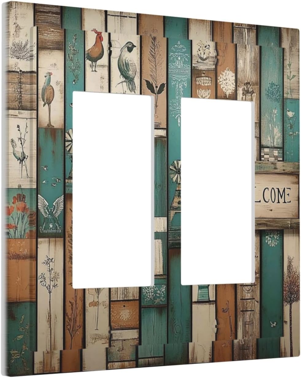 Decorative Outlet Covers Vintage Wood Brown Turquoise Splicing 2 Gang Double Gfci Rocker Electrical