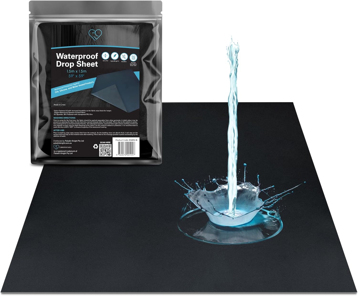 Black Waterproof Flat Drop Sheet (59”x59”), Mattress Topper, Protector Cover, Safe with Oil