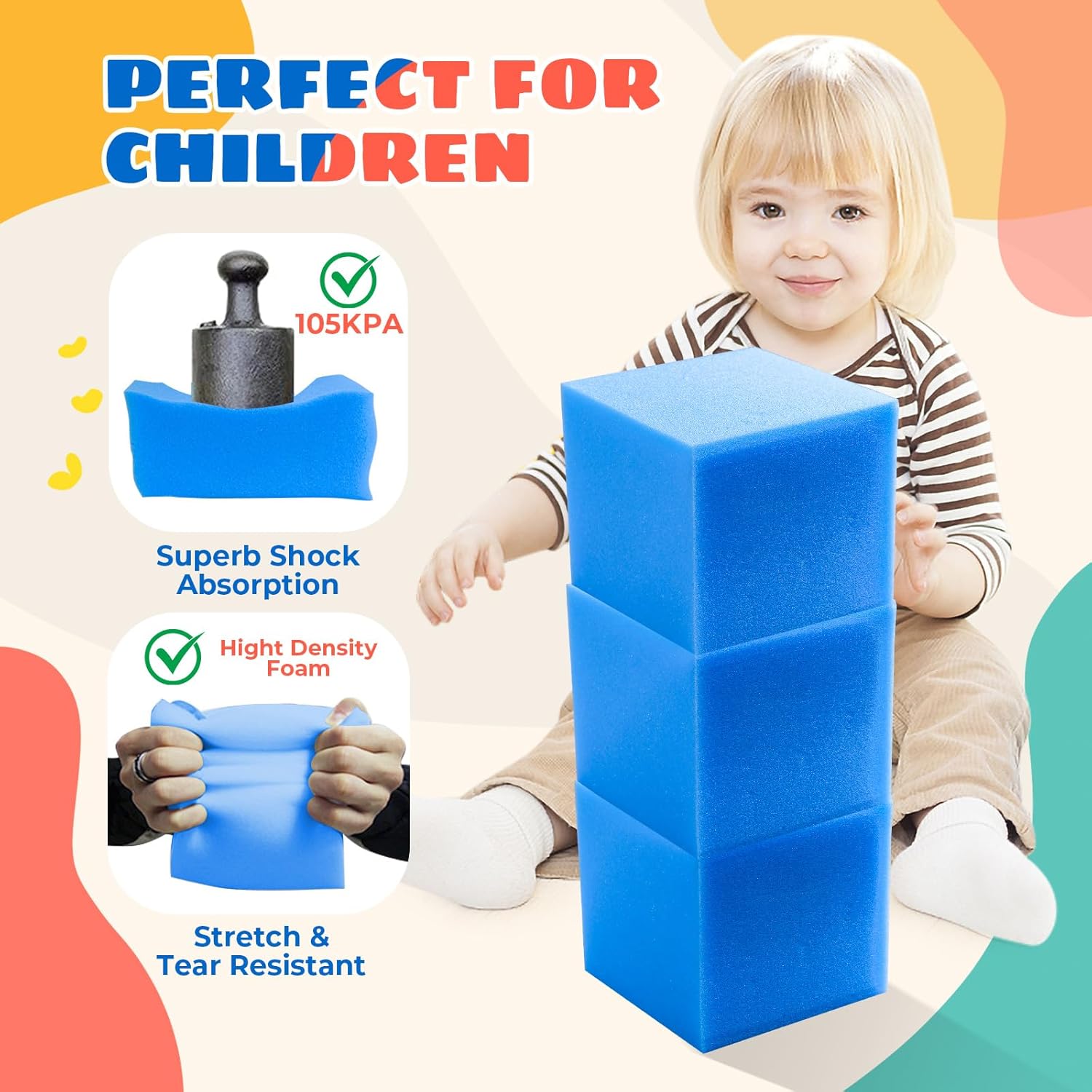 Foam Pit Cubes, 24 PCS 5 Inches Gymnastics Foam Blocks Trampoline Blocks, Multi-Sport Protective
