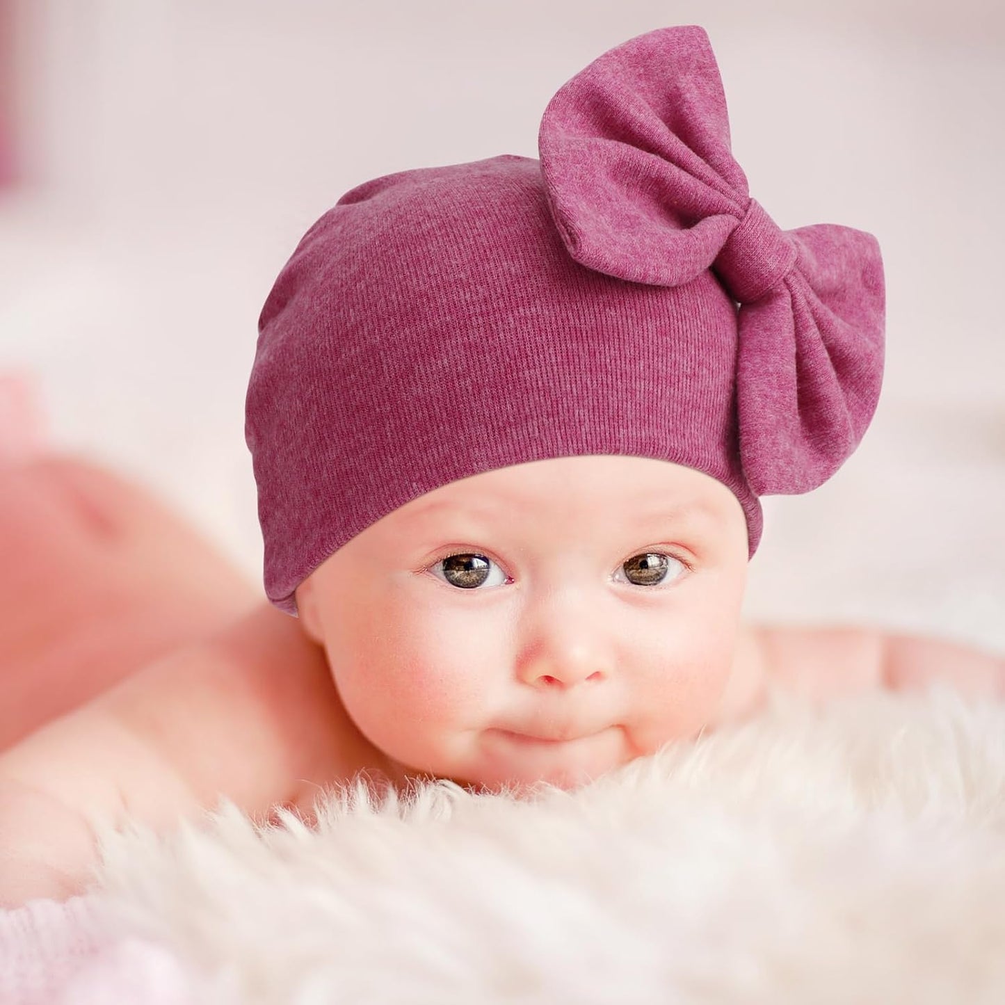 BQUBO Newborn Baby Hats Mittens Set Hospital Hat Beanie Infant Bow Hats Baby Gloves No Scratch