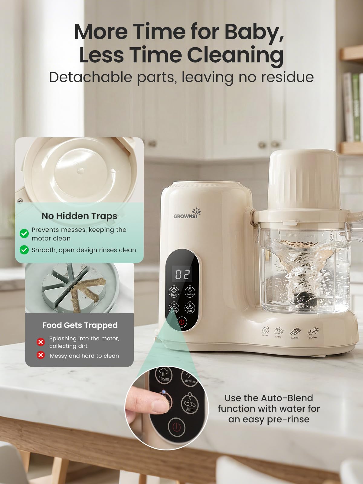 Grownsy Baby Food Maker & Processor with Dual-Layer Steam Basket,Cream