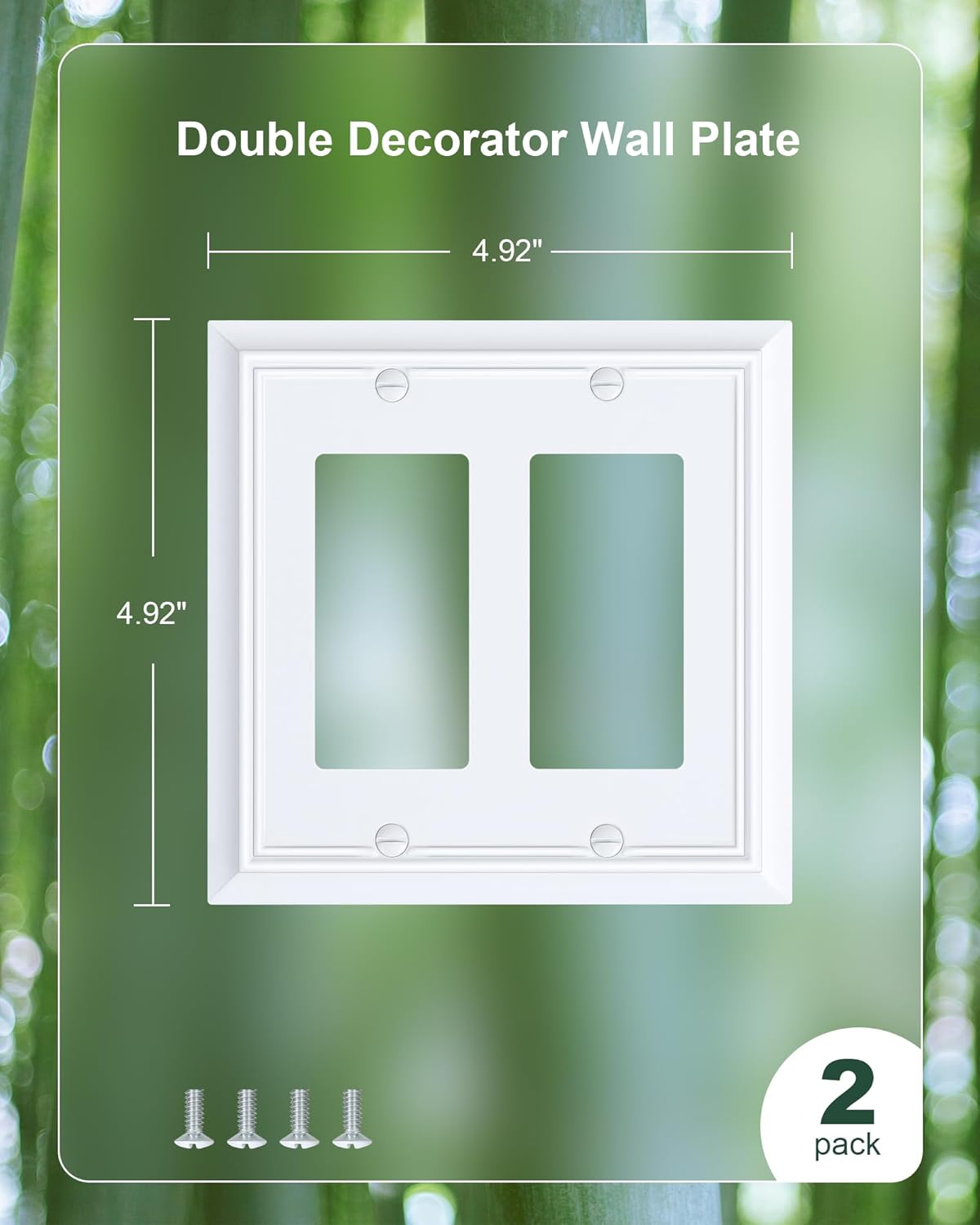 2-Pack Decorative Double Decorator Outlet Cover Plate, Pure White Durable Natural Bamboo Fiber Wall