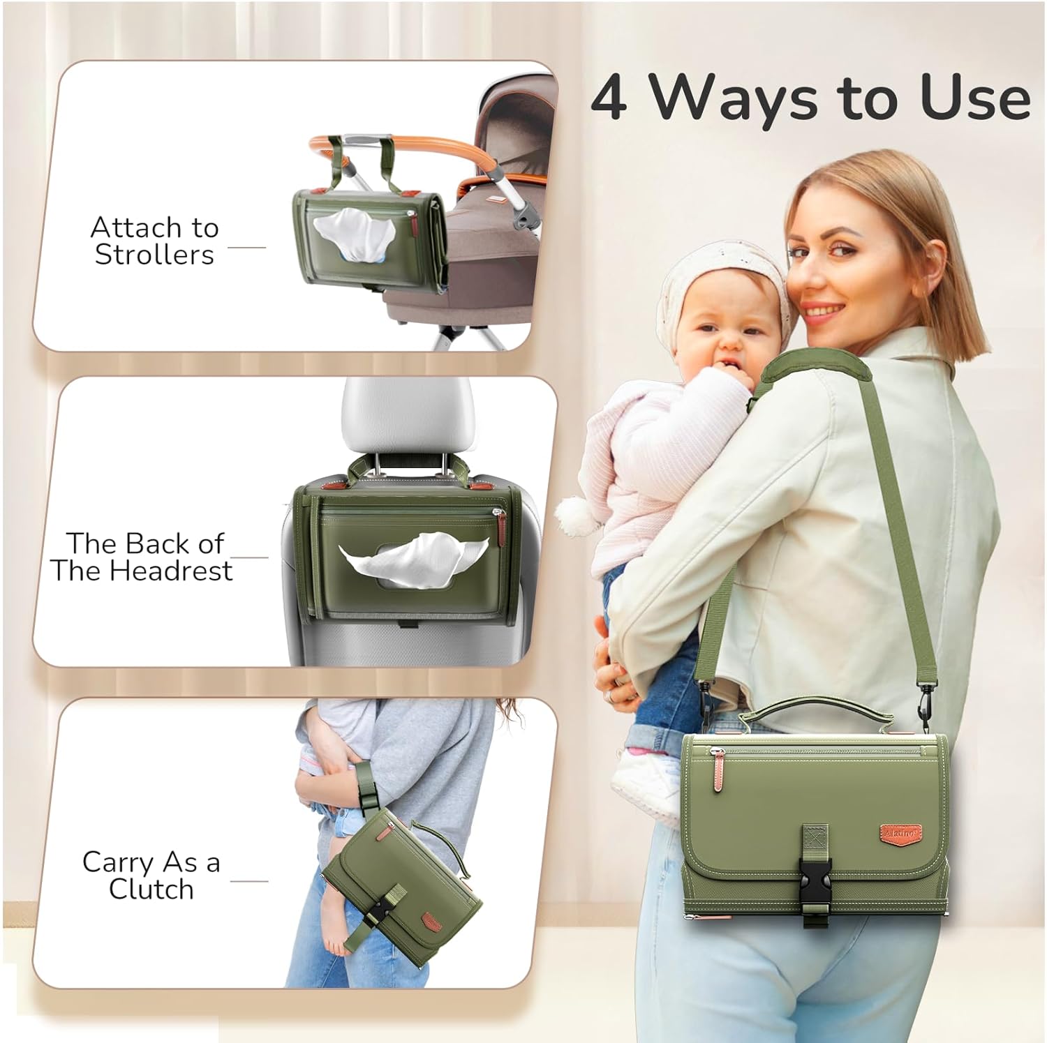 Portable Diaper Changing Pad with Shoulder Strap, Detachable Travel Changing Pad with Baby Wipes