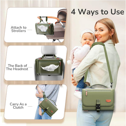 Portable Diaper Changing Pad with Shoulder Strap, Detachable Travel Changing Pad with Baby Wipes