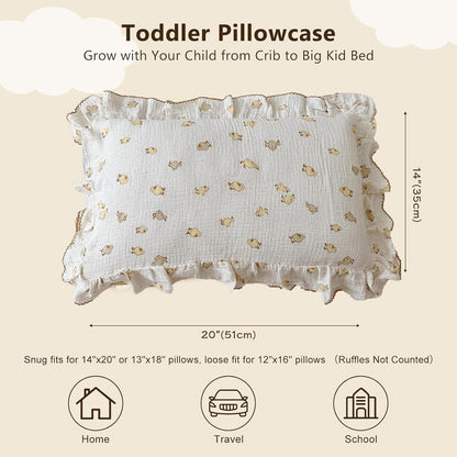 BuLuTu Cute Toddler Pillow Cases Cotton Muslin Toddler Pillowcase 1 PC, Ultra Soft Small Pillowcase
