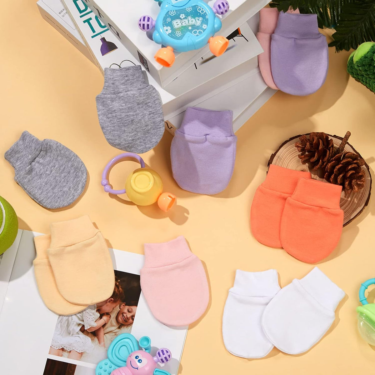 Geyoga 6 Pairs Newborn Baby Mittens No Scratch Gloves Infant Toddler Anti Scratch Essentials Unisex