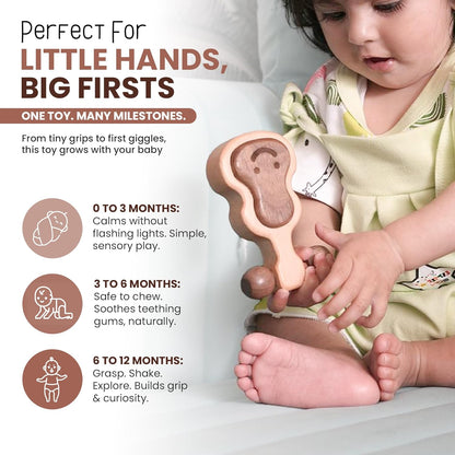 Wooden Teething Toys for Baby 0-6 Months – Organic Natural Non-Toxic Handmade Teether with Beads &