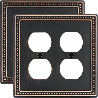 2-Pack Double Duplex Outlet Cover, Aged Bronze Metal Switch Plates and Outlet Covers, Pearls