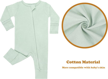 GUISBY Long Sleeve Cotton Pajamas Footless Baby Bodysuits with Zipper and Mittens 3-Pack for Boys