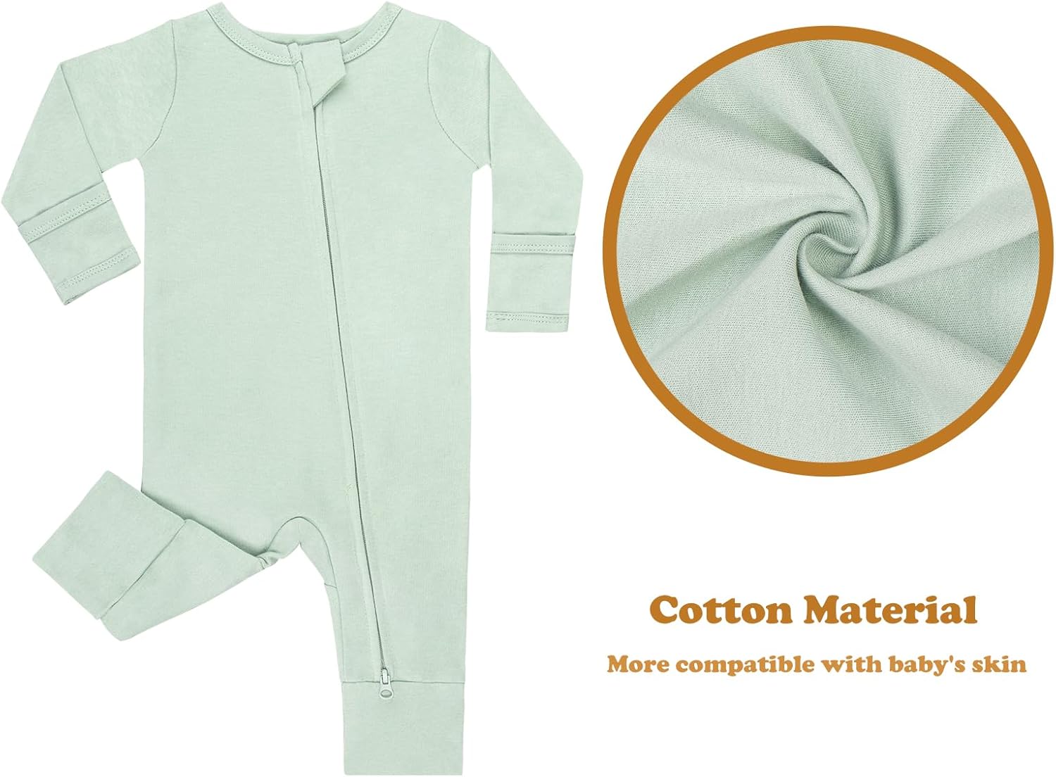 GUISBY Long Sleeve Cotton Pajamas Footless Baby Bodysuits with Zipper and Mittens 3-Pack for Boys