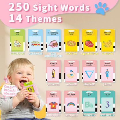 Toddler Toys Bilingual English and Spanish Talking Flash Cards for 1 2 3 4 5 6 Year Old Boys and