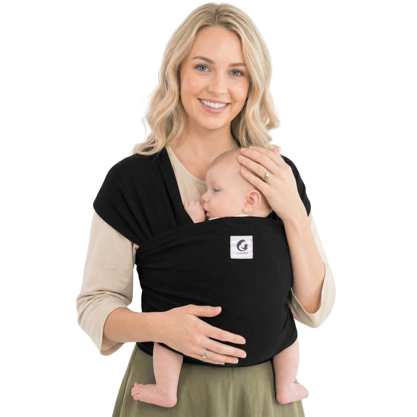 ELDOMA Black Baby Wrap Carrier - Lightweight, Breathable Baby Sling, Hands Free Baby Carrier Sling