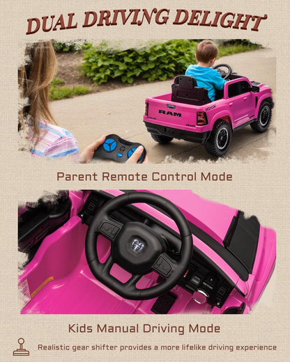 Licensed Ram 1500 12V Ride on Toys, Kids Ride on Car with Remote Control, Electric Vehicle for