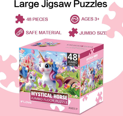 Jumbo Floor Puzzle for Kids,48 Piece Unicorn Large Jigsaw Puzzles,Puzzle for Toddler Ages 3-5,Fun
