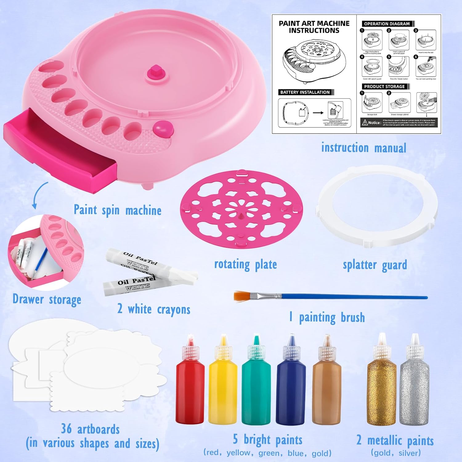 Arts and Crafts for Kids Ages 4-8,Paint Spin Art Machine Kit,Art Craft Set for 6-9 Year Old,Cool