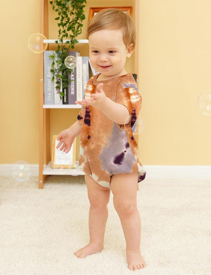 Jimonda Baby Bodysuit Newborn Tie Dye Clothes Infant Waffle One Piece Romper Baby Boys Girls Short