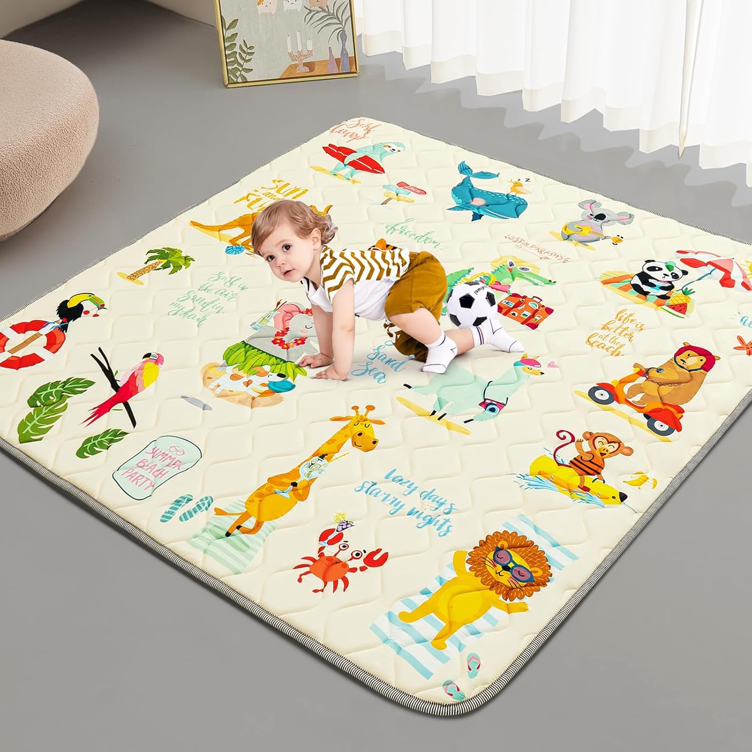 Baby Play Mat - Thicken 50x50 Inch Soft Foam Crawling Mat for Playpen & Floor, Non-Slip Waterproof