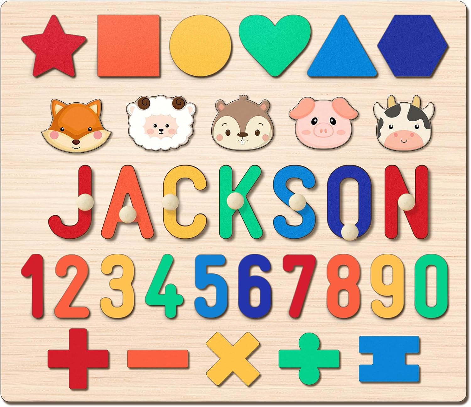 Personalized Name Puzzle for Toddlers 1-3 Wooden Alphabet Shape Number Blocks Personalized Baby