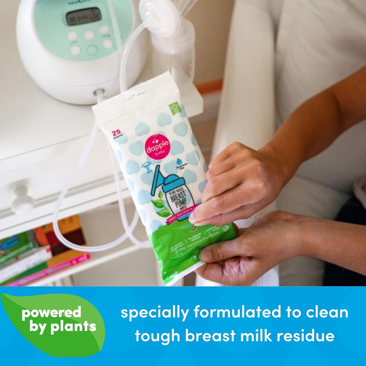 Breast Pump Wipes by Dapple Baby, Hypoallergenic & Powered by Plants, Removes Milk Residue, Leaves