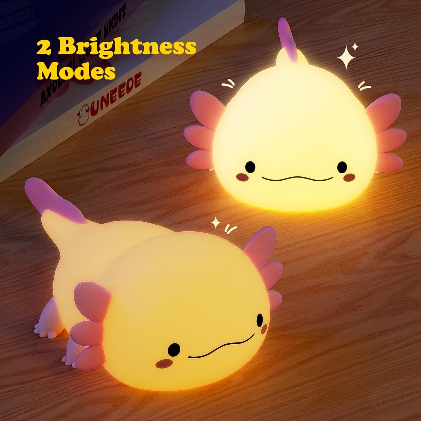 UNEEDE Axolotl Night Light for Kids,Animal Silicone Nursery Night Lamp, Rechargeable Table Lamp