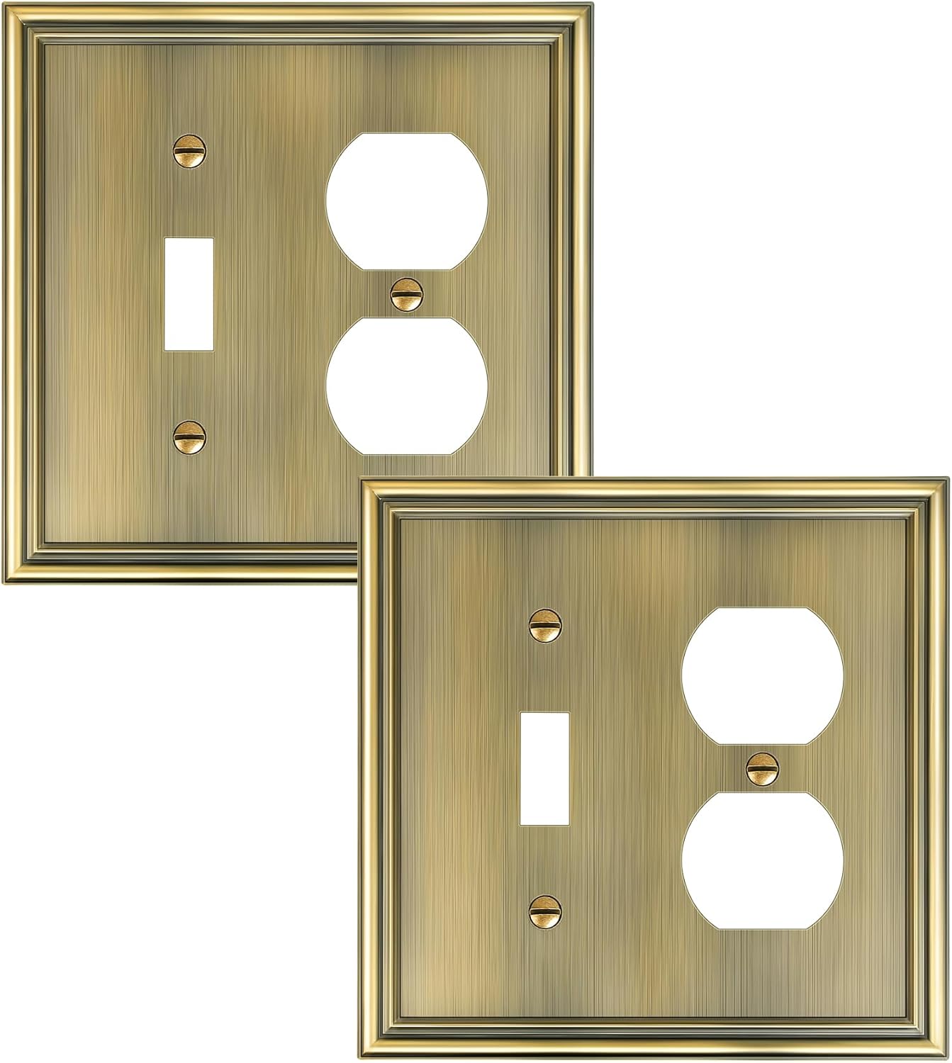 2-Pack Combo Toggle/Duplex Light Switch Cover Plate, Antique Brass Wall Outlet Cover Plate