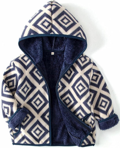 Toddler Printed Polar Fleece hooded Jacket Baby Boys Girls Kids Winter Warm Spring Autumn Outerwear